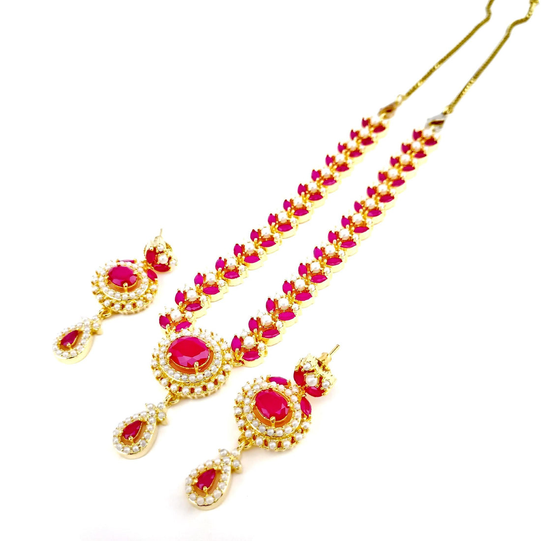South Indian 22K Gold Plated Ruby Pearl Long Necklace | Traditional Bridal Haram | Wedding Engagement Jewelry | Party Wear Necklace — 8