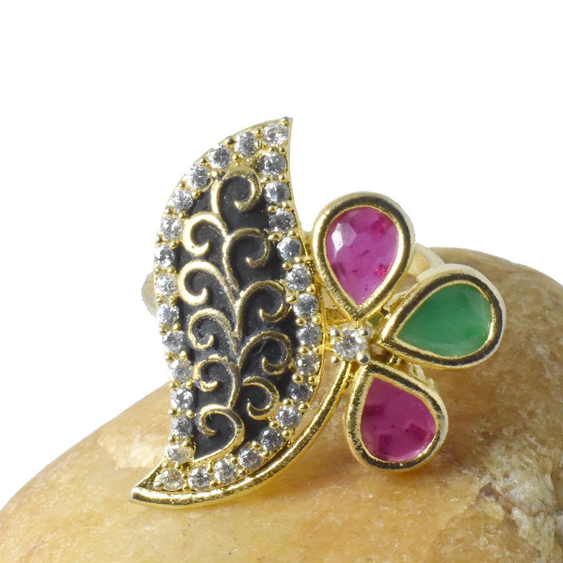 Vintage Style Ruby Emerald Ring: Gold Plated Cocktail Statement Ring — 5