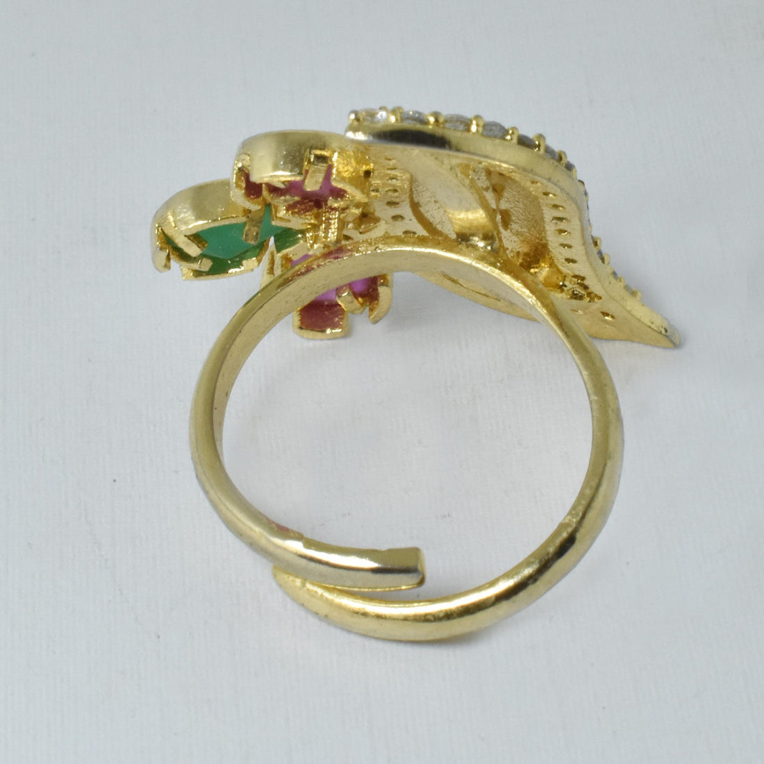 Vintage Style Ruby Emerald Ring: Gold Plated Cocktail Statement Ring — 3