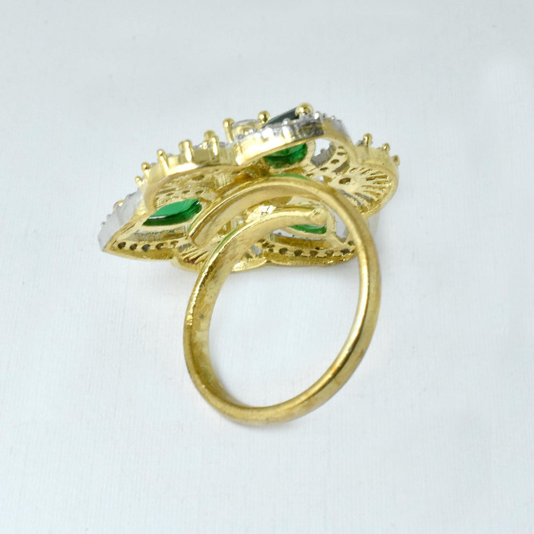 Adjustable Green Quartz & CZ Diamond Bridal Ring | 22K Gold Plated Wedding Statement Cocktail Jewelry | Engagement Ring | Gift For Her — 4