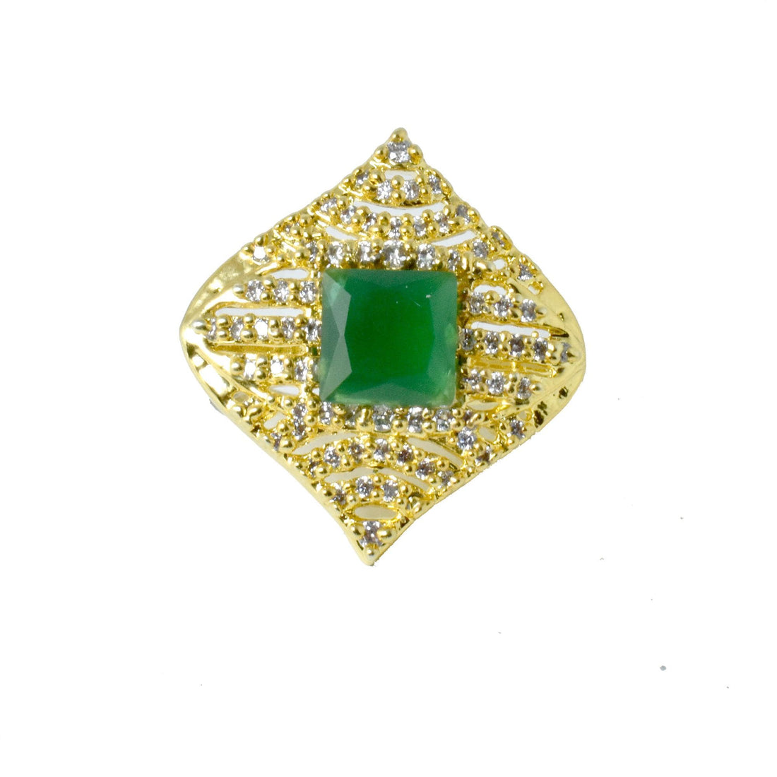 Emerald Cut Cubic Zirconia Diamond Ring | 22K Gold Plated Adjustable Bridal Cocktail Ring | Festive Wedding Jewelry | Gift For Women — 3