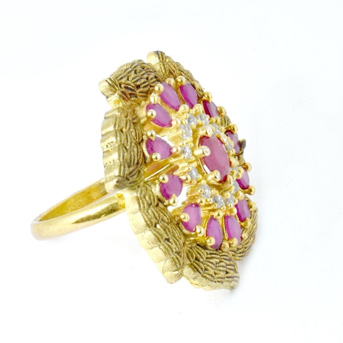 Handmade Meenakari Kundan Ring with Ruby & CZ Diamond | 22K Gold Plated Traditional Indian Statement Ring | Bridal Jewelry | Gift For Her — 2