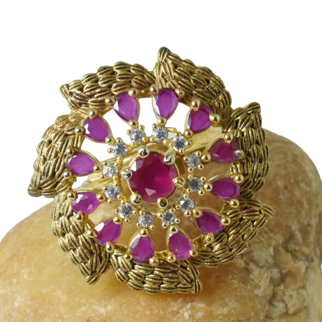Handmade Meenakari Kundan Ring with Ruby & CZ Diamond | 22K Gold Plated Traditional Indian Statement Ring | Bridal Jewelry | Gift For Her — 7