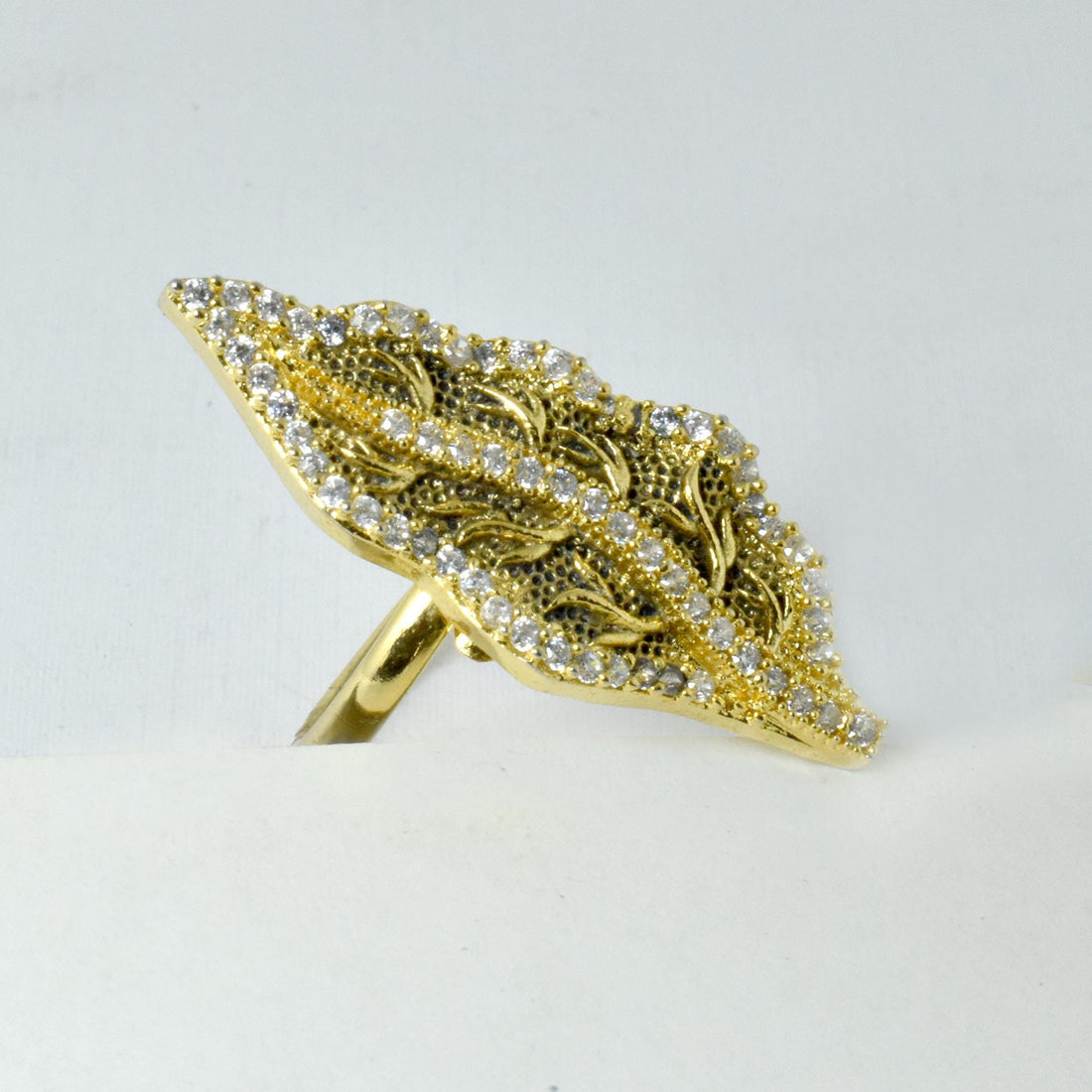 Gold Plated Leaf Ring | Adjustable CZ Cocktail Ring | Handmade Indian Statement Jewelry | Bridal Ring  | Elegant Ring | Gift for Her — 4