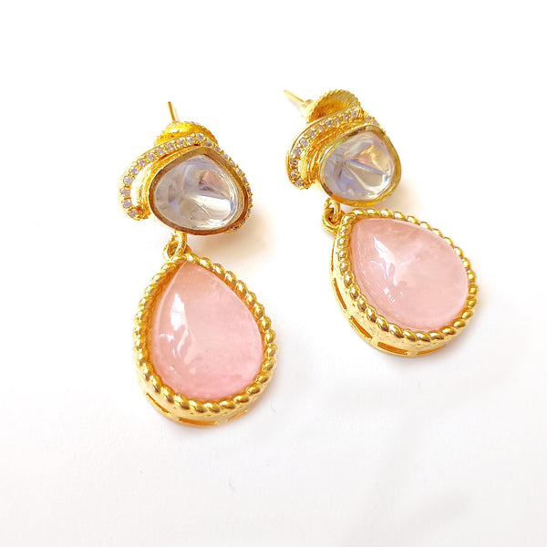 Kundan Teardrop Dangle Earrings: Gold Plated Indian Jewelry