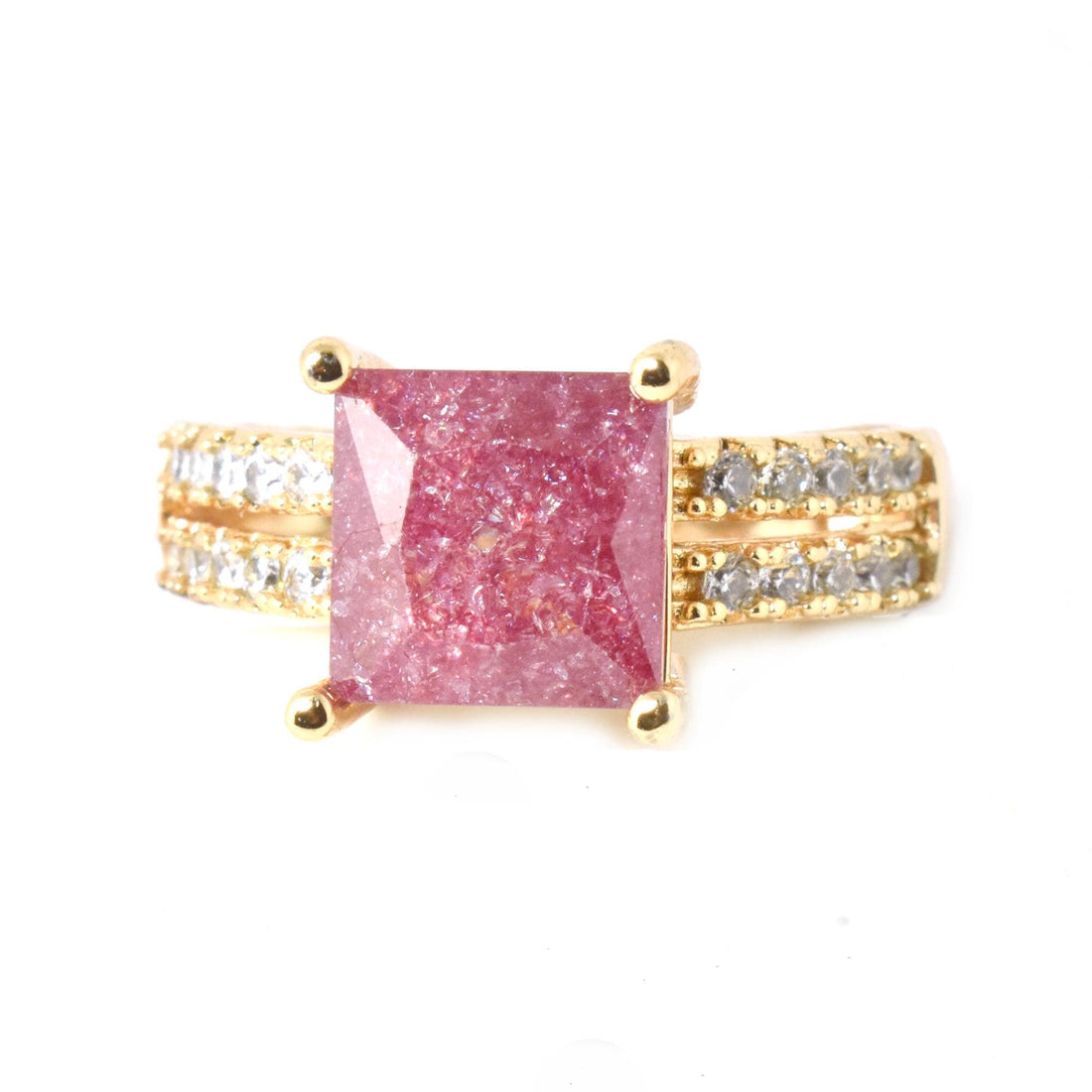 Ruby & CZ Ring: 22k Gold Plated Adjustable Statement Ring