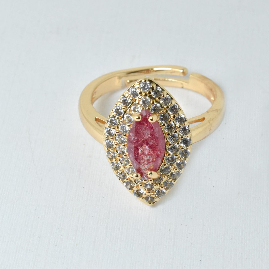 Marquise Ruby Ring | Gold Plated CZ Diamond Cocktail Ring | Adjustable Bridal Statement Ring | Festive Party Wear Jewelry | Gift for Her — 5