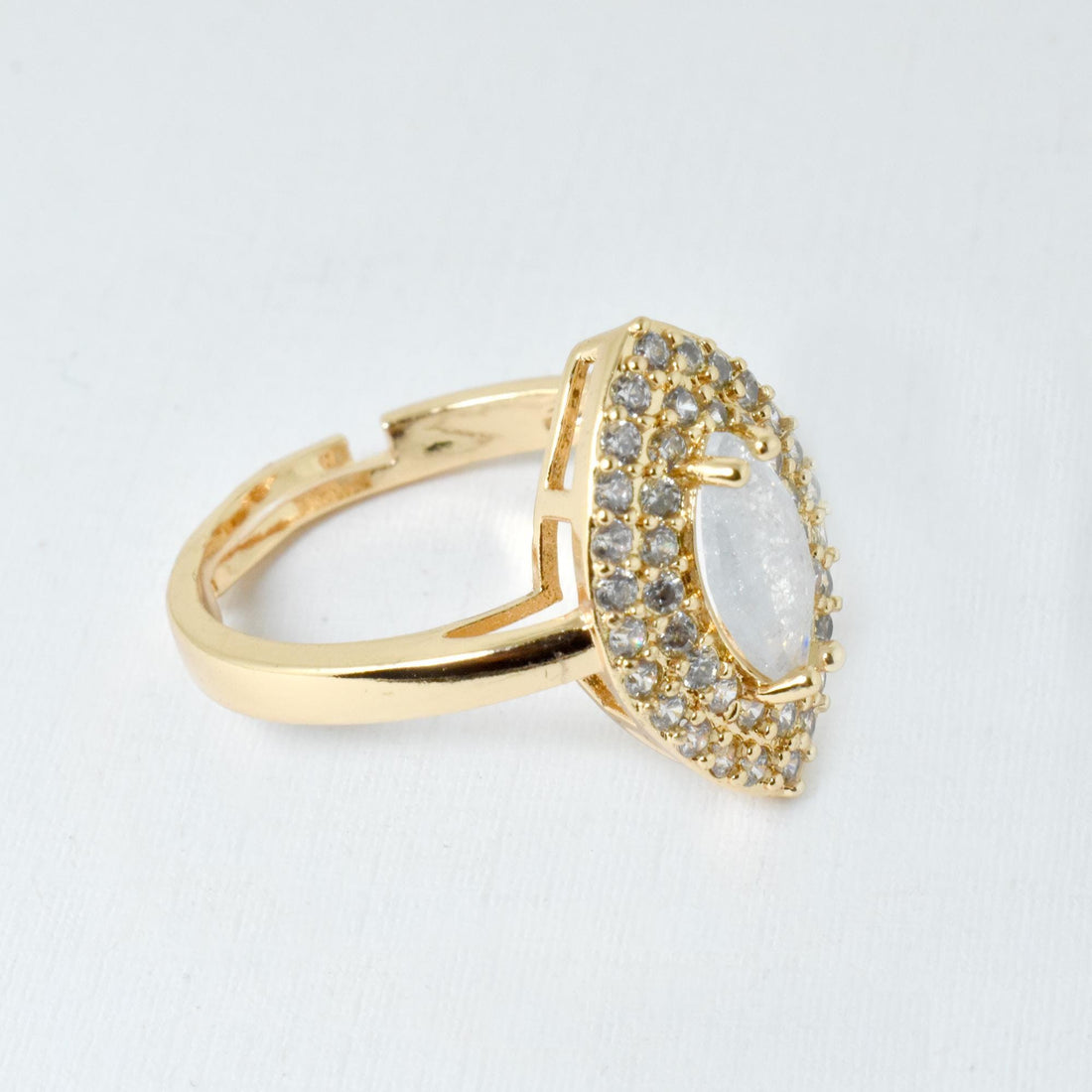 Marquise Moonstone Ring | Gold Plated with Ruby & CZ Diamond | Adjustable Statement Ring | Gift for Her | Wedding Ring — 6