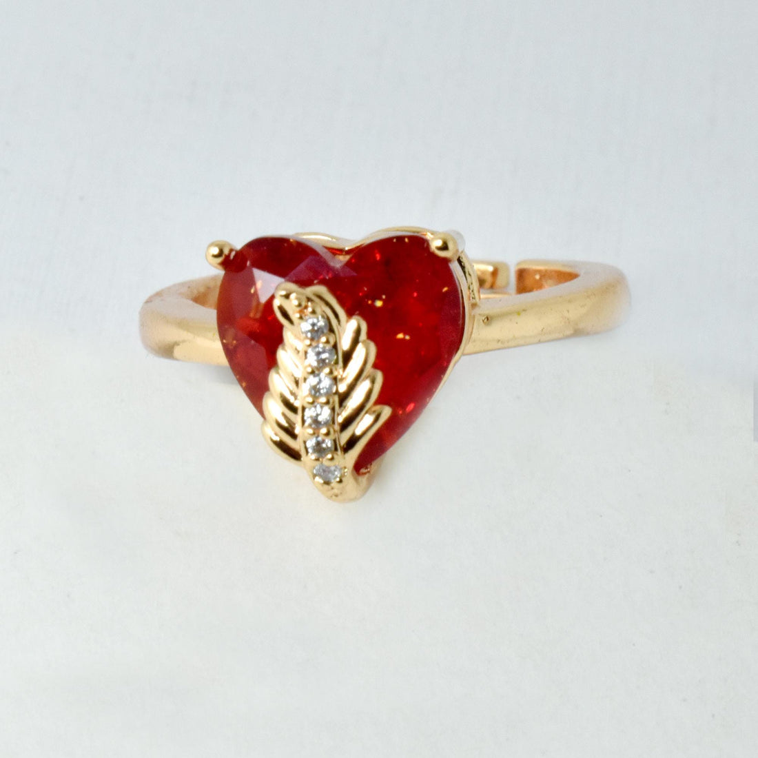 Heart Shape Ruby CZ Diamond Ring | Rose Gold Plated Adjustable Statement Ring | Bridal Wedding Engagement Ring |  Gift for Her — 2