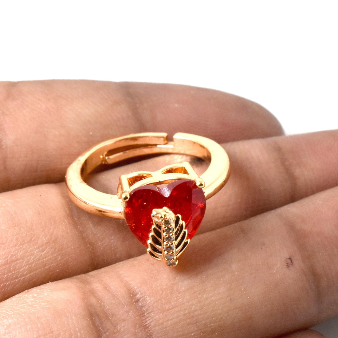Heart Shape Ruby CZ Diamond Ring | Rose Gold Plated Adjustable Statement Ring | Bridal Wedding Engagement Ring |  Gift for Her — 5