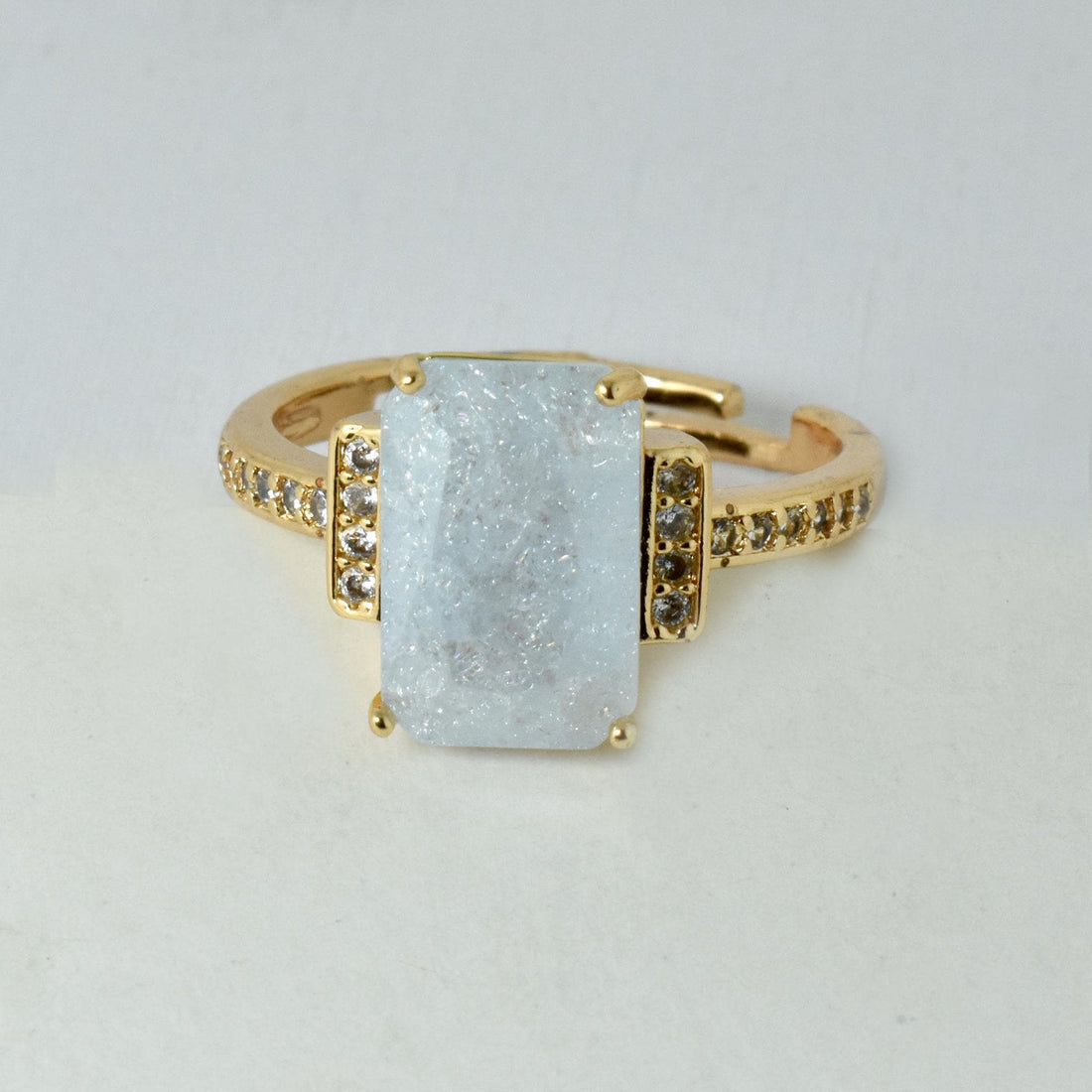 Cushion Moonstone CZ Diamond Ring | Gold Plated Indian Jewelry | Cocktail Statement Ring | Bridal Wedding Engagement Ring | Gift for Her