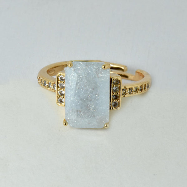 Cushion Moonstone CZ Diamond Ring | Gold Plated Indian Jewelry | Cocktail Statement Ring | Bridal Wedding Engagement Ring | Gift for Her
