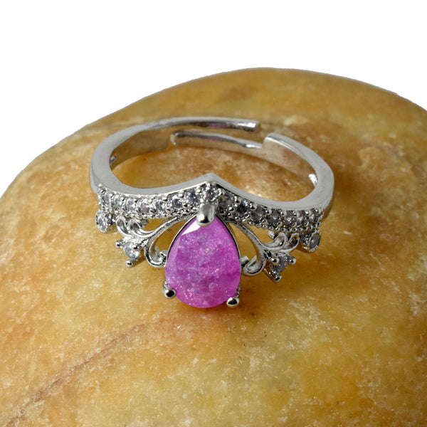 Ruby CZ Diamond Adjustable Ring | White Gold Plated Cocktail Statement Ring | Bridal Wedding Engagement Ring | Party Wear Ring |Gift for Her