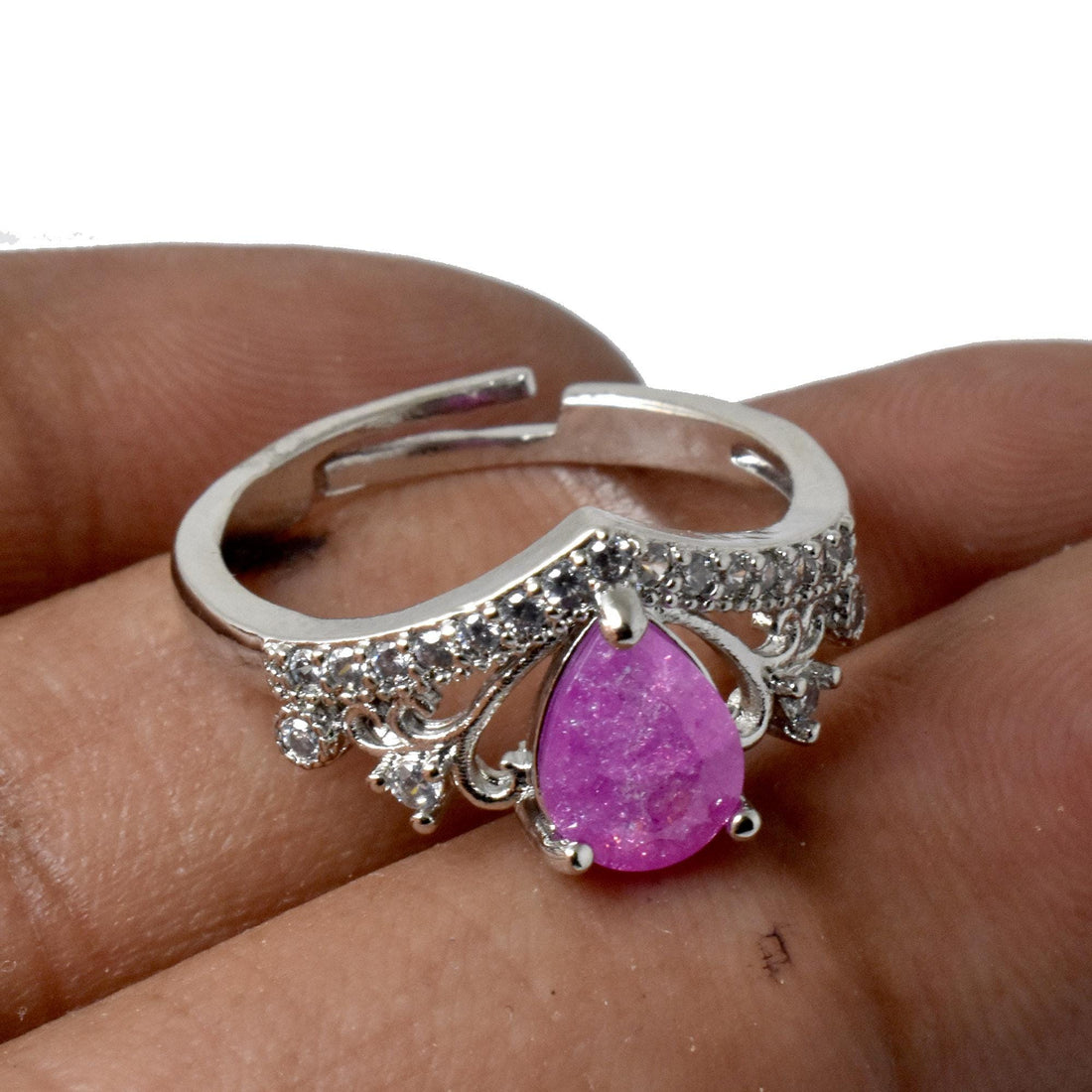 Ruby CZ Diamond Adjustable Ring | White Gold Plated Cocktail Statement Ring | Bridal Wedding Engagement Ring | Party Wear Ring |Gift for Her — 6