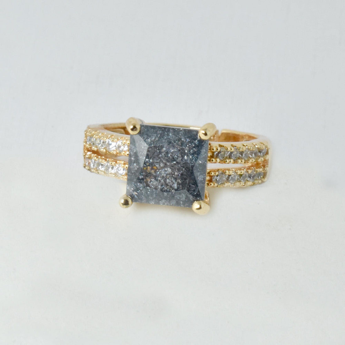 Black Rutile CZ Diamond Ring | Gold Plated Cocktail Statement Ring | Bridal Wedding Engagement Ring |  Gift for Her — 8