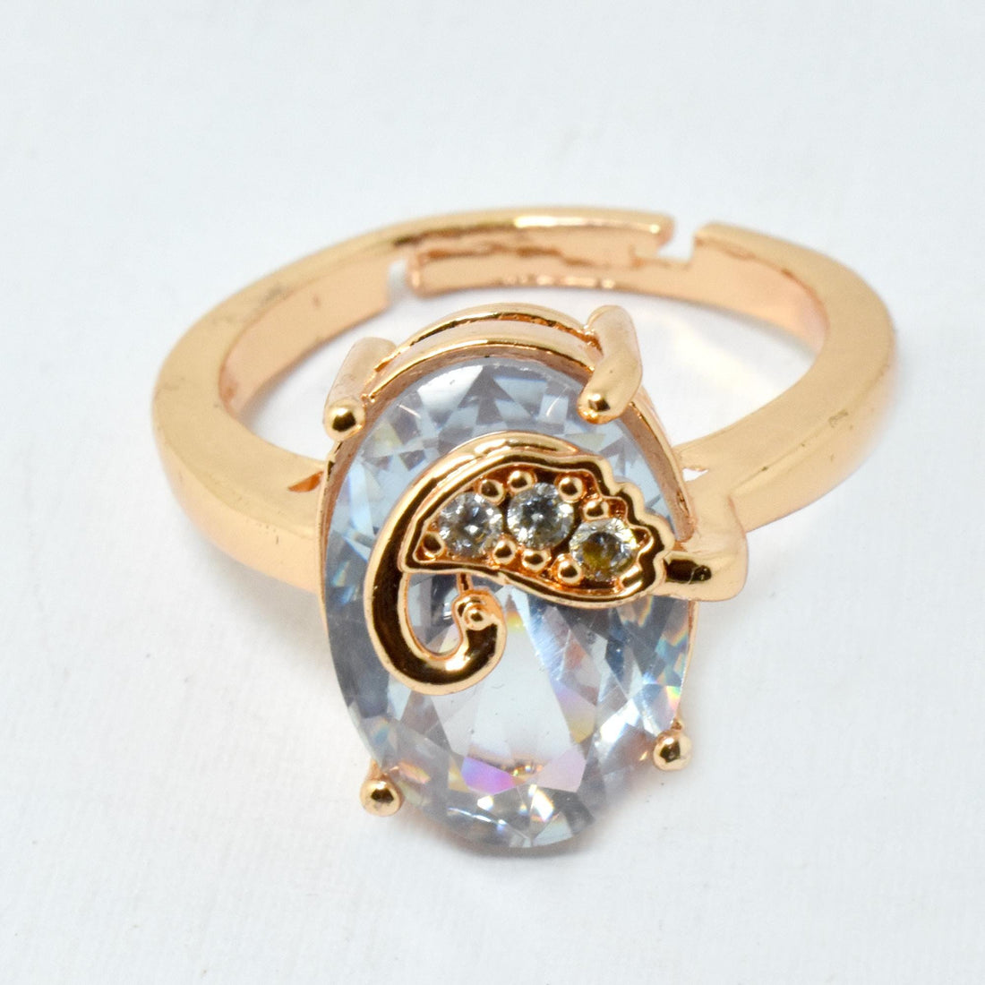 Gold Plated Cushion Moonstone Ring with CZ Diamonds | Statement Cocktail Ring | Bridal Wedding Engagement Ring | Gift for Women — 2
