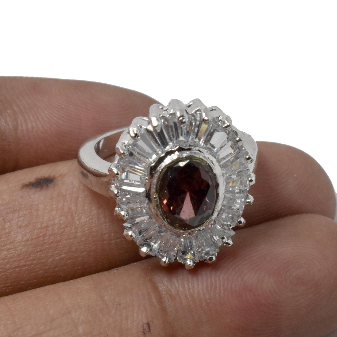 Smoky Quartz CZ Diamond Cocktail Ring | White Gold Plated Ring | Bridal Wedding Engagement Ring | Elegant Party Wear Ring | Gift for Her — 6