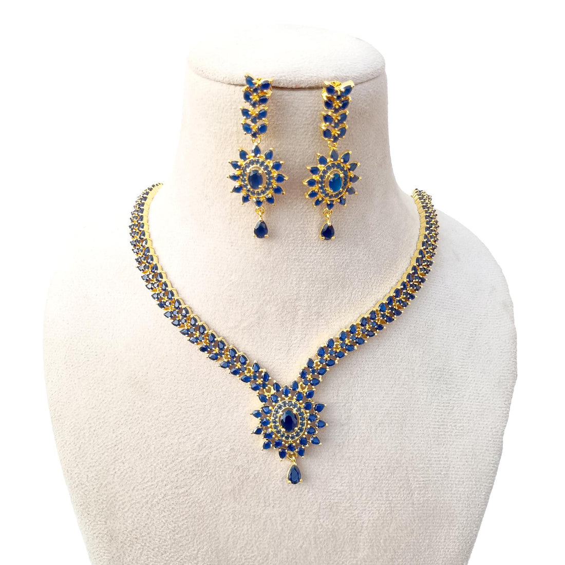 Sapphire Blue Long Necklace | Elegant Blue Stone Jewelry for Women | Sapphire Blue Beaded Necklace | Gift For Her — 4