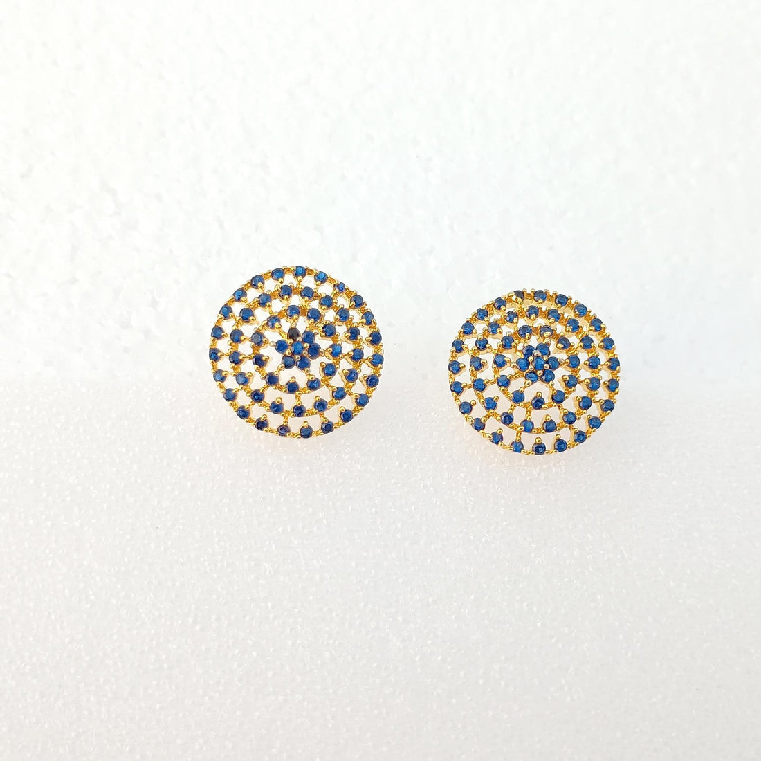Art Deco Black Onyx Sapphire Emerald Earrings | Gold Plated Round Stud Earrings | Bridal Wedding Jewelry | Vintage Studs | Gift for Her — 3