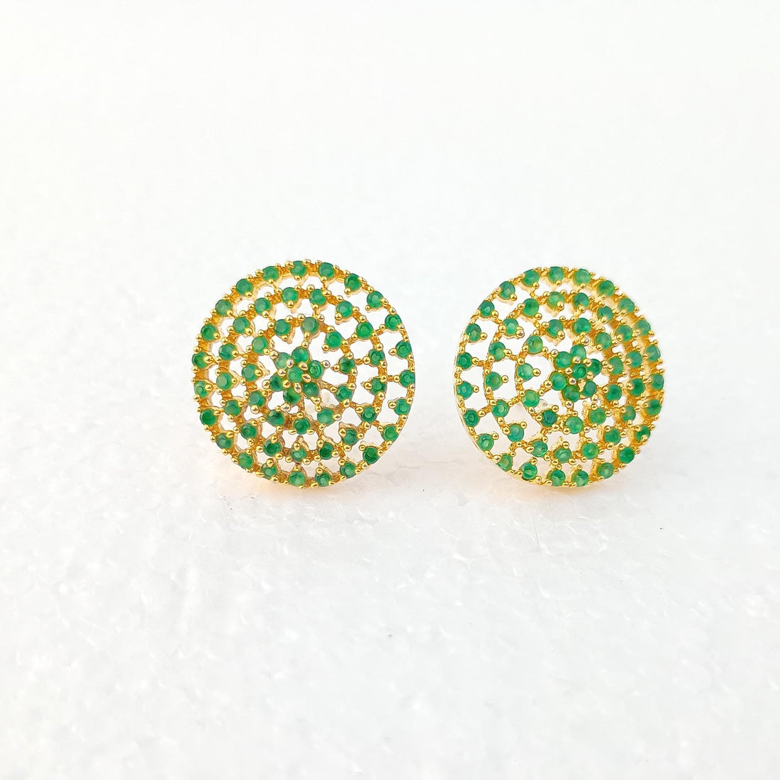 Art Deco Black Onyx Sapphire Emerald Earrings | Gold Plated Round Stud Earrings | Bridal Wedding Jewelry | Vintage Studs | Gift for Her — 5