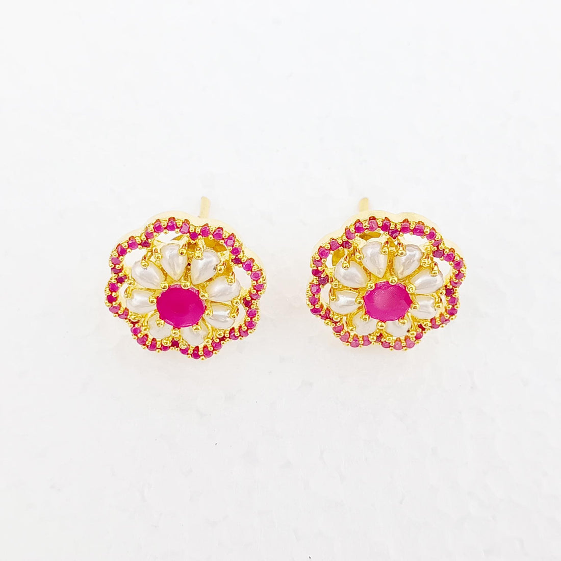 Ruby Pearl Art Deco Earrings | Gold Plated Bridal Wedding Jewelry | Vintage Style Statement Earrings | Elegant Party Wear | Gift for Her — 3