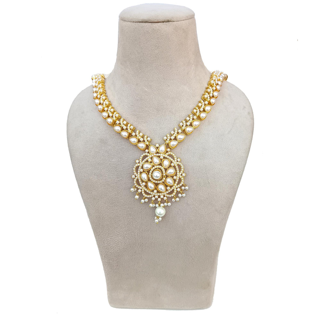 22K Gold Plated Gemstone Carving Necklace | Sapphire Rose Quartz Pearl Emerald | Bridal Wedding Jewelry Necklace — 6