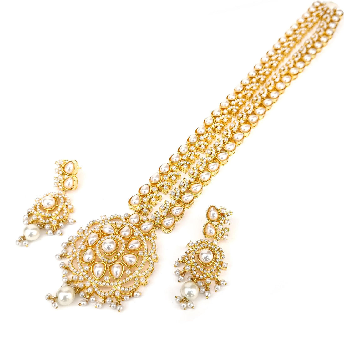 22K Gold Plated Gemstone Carving Necklace | Sapphire Rose Quartz Pearl Emerald | Bridal Wedding Jewelry Necklace — 5