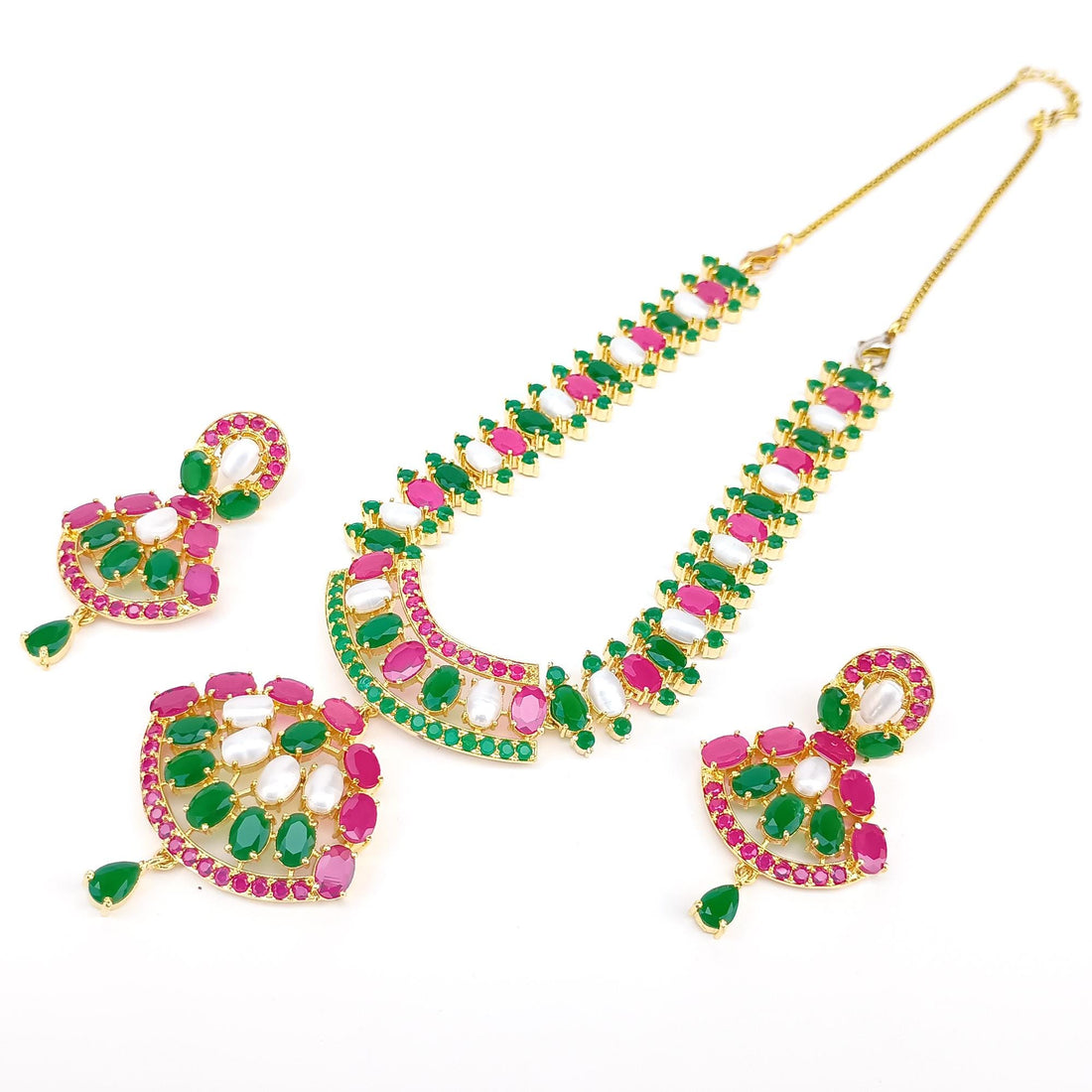 Ruby Emerald Pearl Necklace | 22K Gold Plated Indian Jewelry | Traditional Bridal Necklace | Wedding Party Wear | Gift for Her — 5