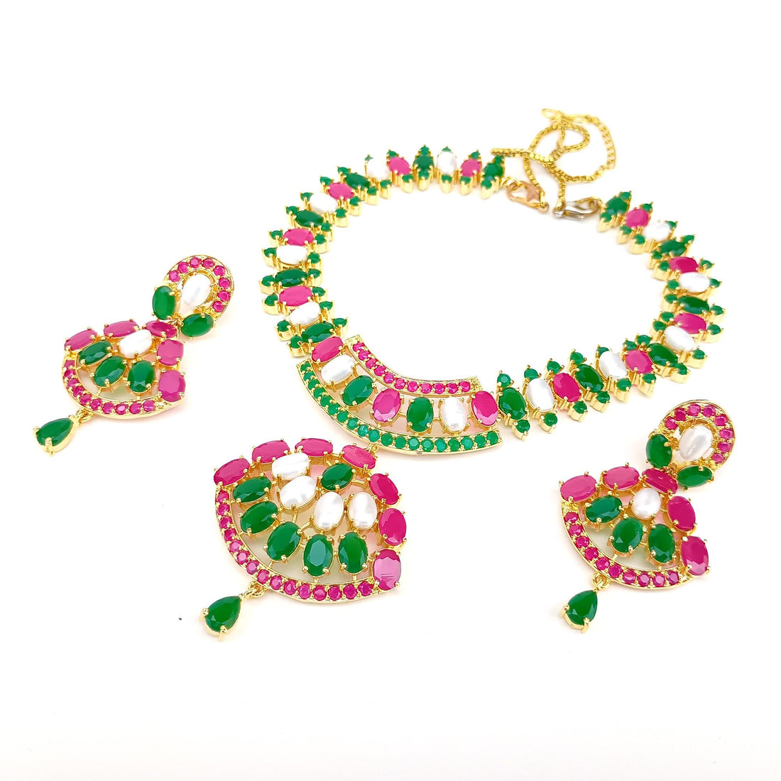 Ruby Emerald Pearl Necklace | 22K Gold Plated Indian Jewelry | Traditional Bridal Necklace | Wedding Party Wear | Gift for Her — 8