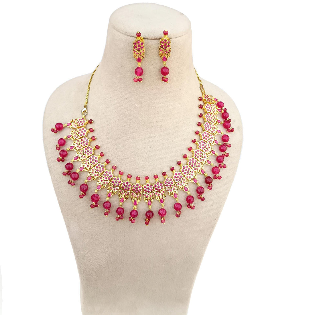 Ruby Emerald Pearl Necklace Set |22K Gold Plated South Indian Wedding Jewelry |Traditional Bridal Necklace |Party Wear Jewelry |Gift for Her — 3