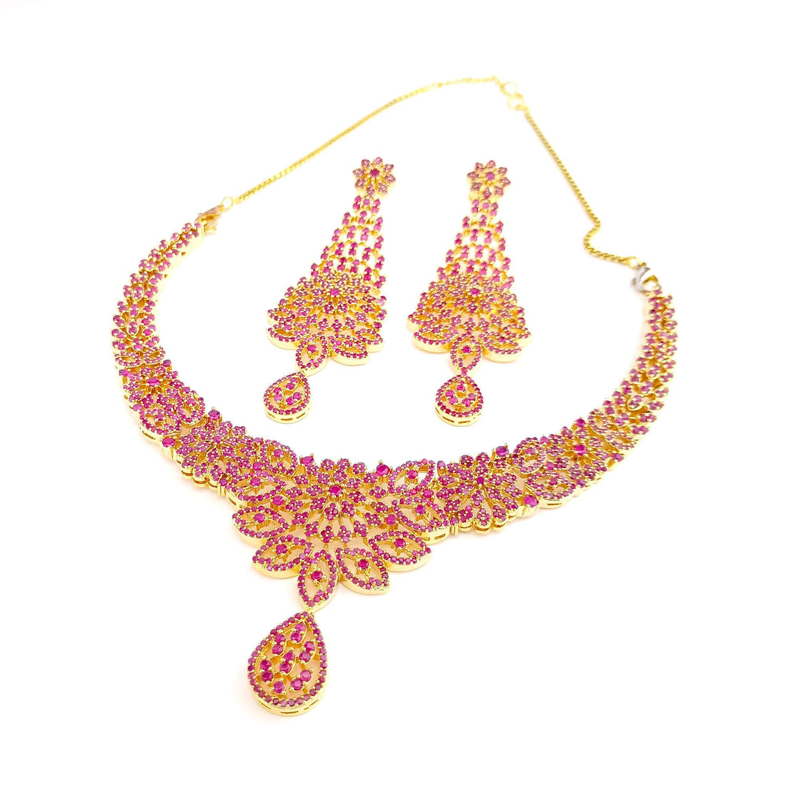 22K Gold Plated Handmade Ruby Necklace | Indian Bridal Wedding Traditional Jewelry Set | Gift For Her — 7