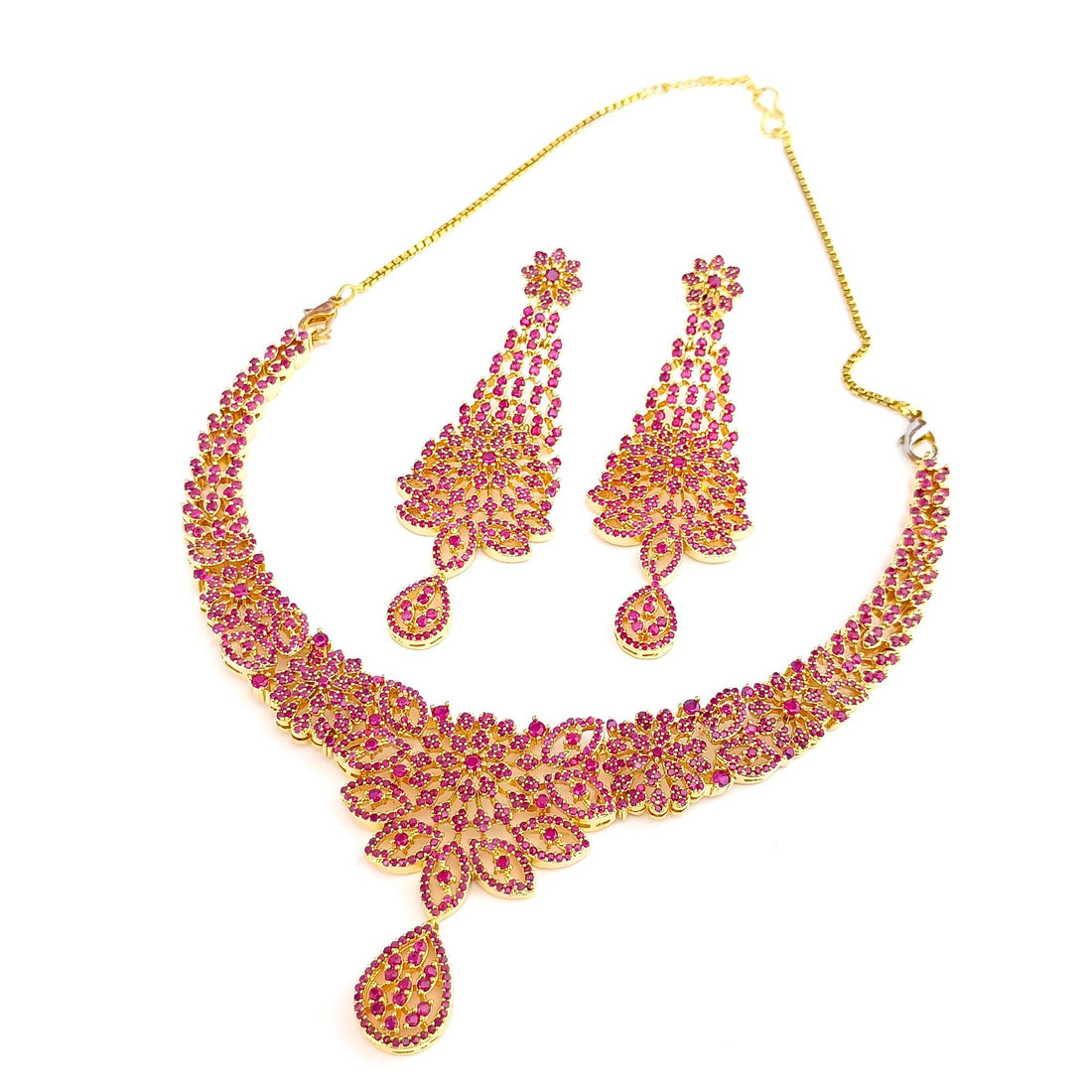 22K Gold Plated Handmade Ruby Necklace | Indian Bridal Wedding Traditional Jewelry Set | Gift For Her — 6