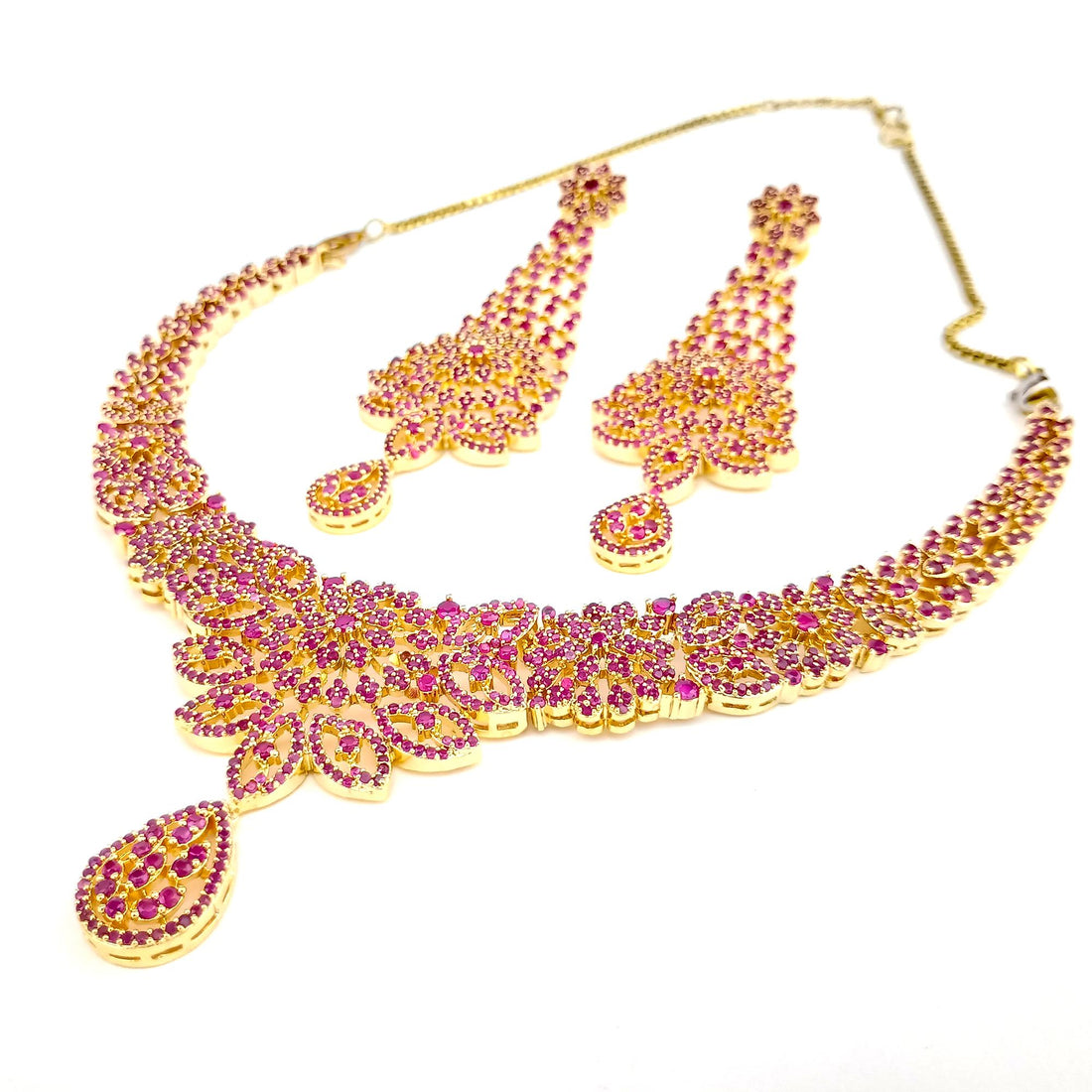 22K Gold Plated Handmade Ruby Necklace | Indian Bridal Wedding Traditional Jewelry Set | Gift For Her — 8