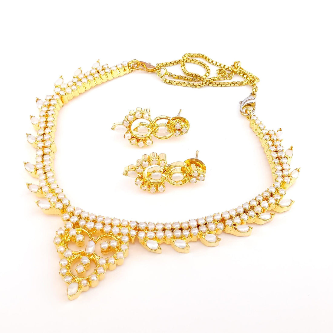 Handmade 22K Gold Plated Pearl Bridal Necklace | Indian Wedding Traditional Jewelry Set | Gift For Her | Engagement Jewelry — 3