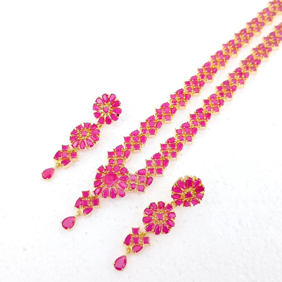Handmade 22K Gold Plated Red Ruby Necklace Set | Indian Bridal Temple Design Jewelry with Earrings | Traditional Wedding Wear | Gift For Her — 5