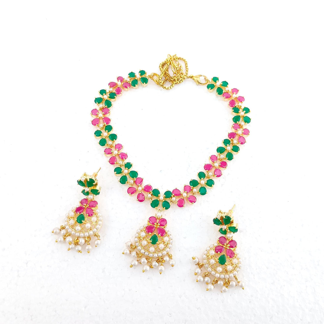 Luxury Gold Plated Ruby Emerald Pearl Necklace | South Indian Bridal Wedding Jewelry | Traditional Statement Necklace | Valentine Gift — 5