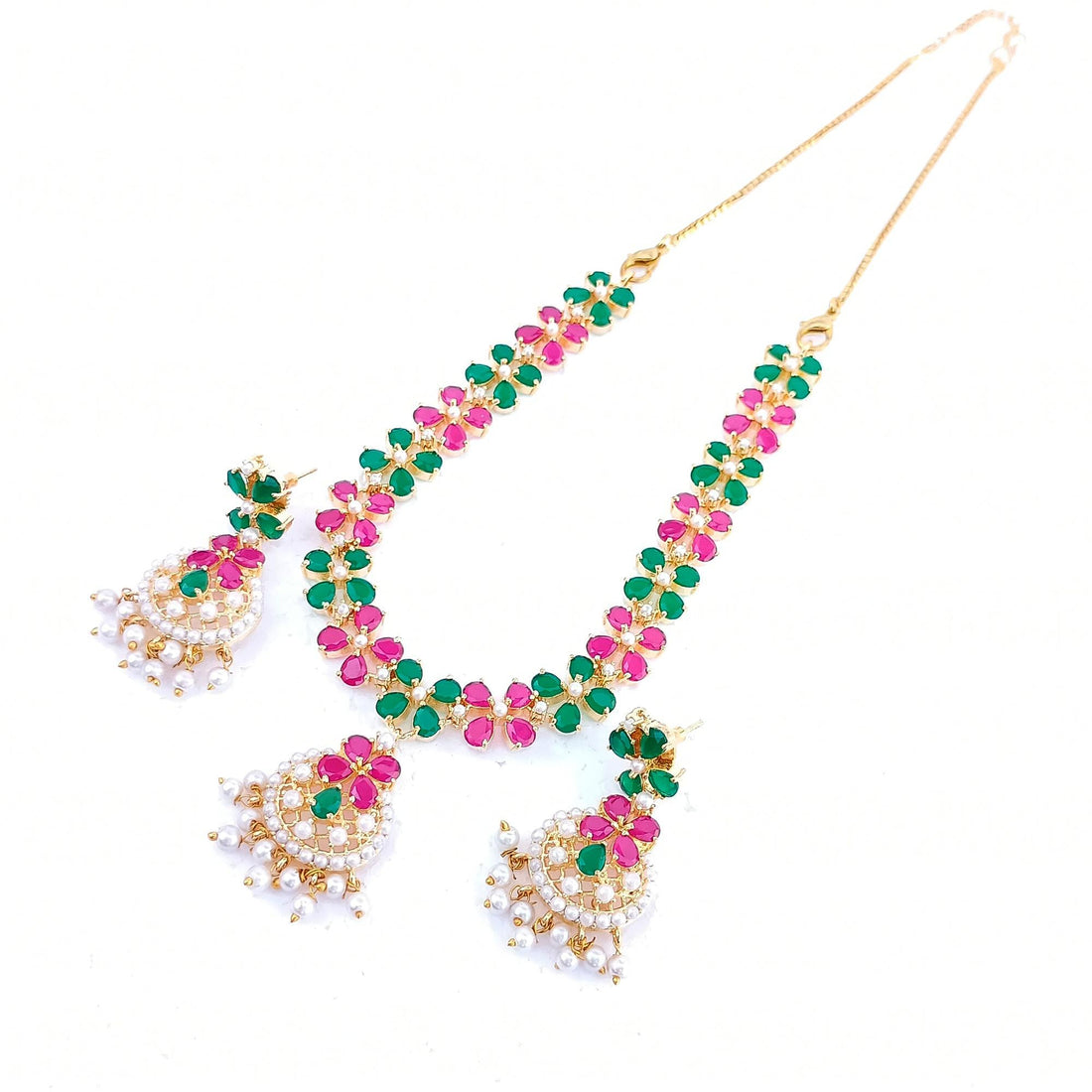 Luxury Gold Plated Ruby Emerald Pearl Necklace | South Indian Bridal Wedding Jewelry | Traditional Statement Necklace | Valentine Gift — 6