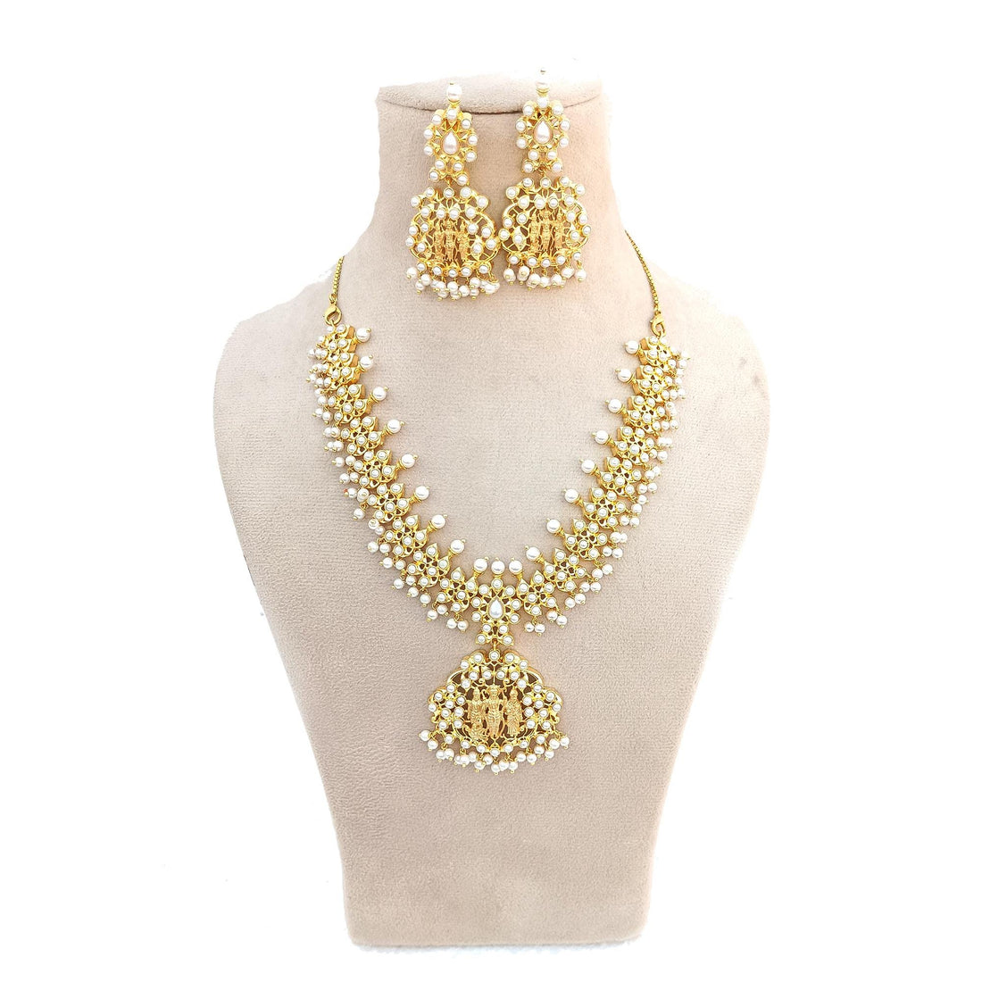 Ruby & Pearl Gemstone Necklace Set | 22K Gold Plated Indian Bridal Wedding Jewelry | Elegant Festive Party Wear Necklace | Gift for Women — 2