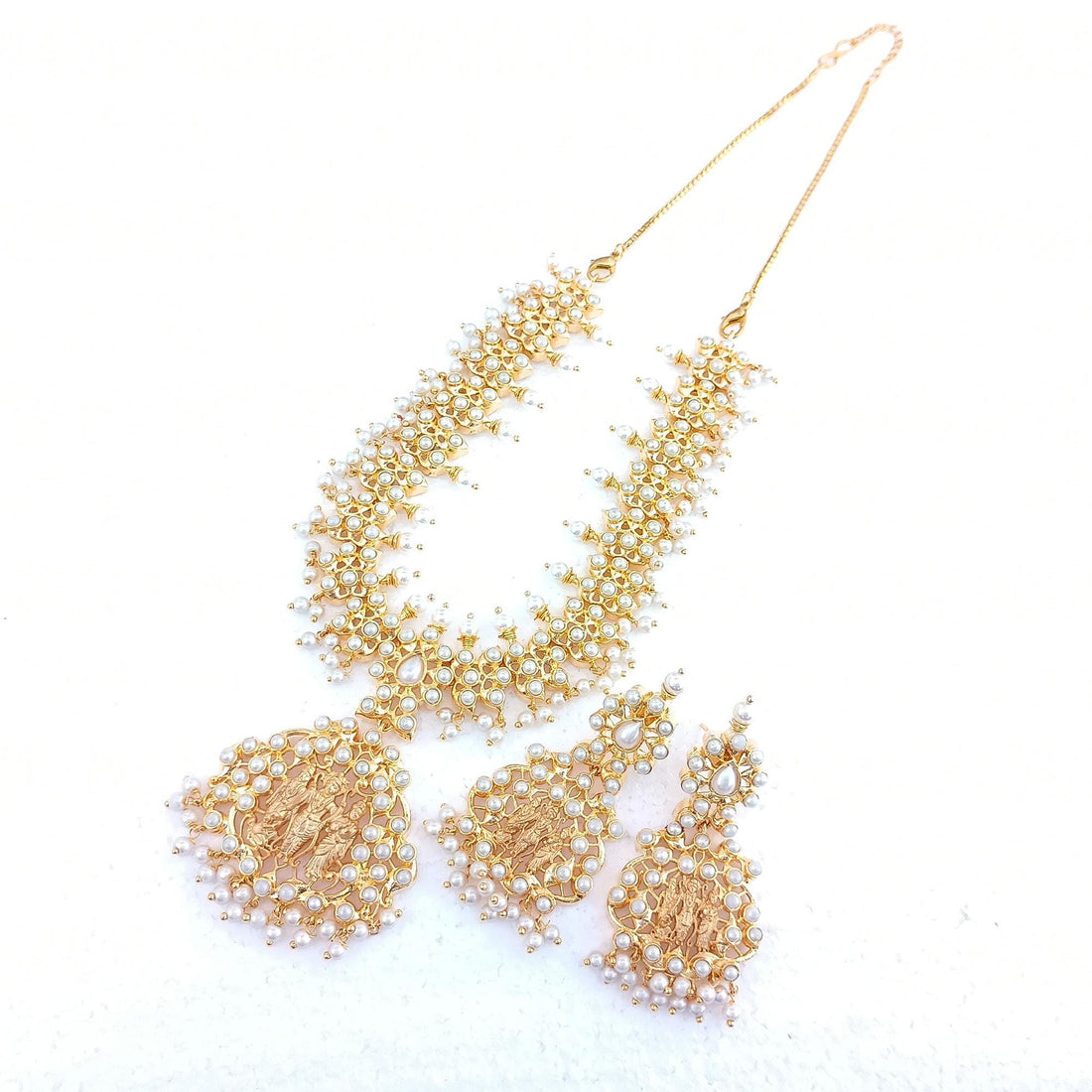 Ruby & Pearl Gemstone Necklace Set | 22K Gold Plated Indian Bridal Wedding Jewelry | Elegant Festive Party Wear Necklace | Gift for Women — 3
