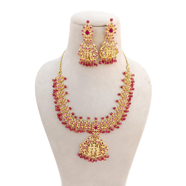 Ruby & Pearl Gemstone Necklace Set | 22K Gold Plated Indian Bridal Wedding Jewelry | Elegant Festive Party Wear Necklace | Gift for Women