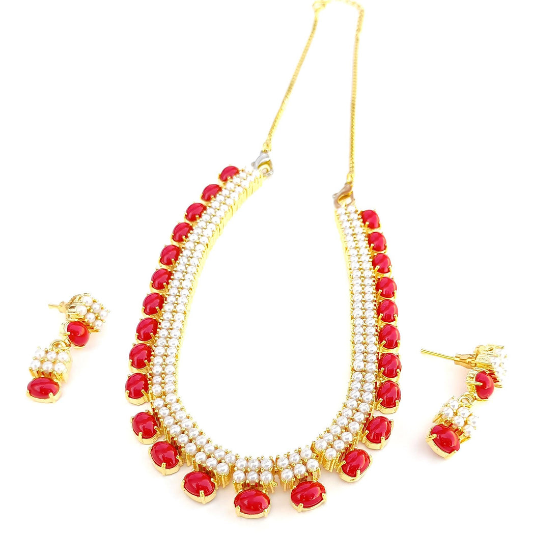 Luxury Red Coral Gold Plated Necklace | South Indian Bridal Jewelry | Traditional Wedding Necklace for Women |Gift For Her |Wedding Necklace — 4