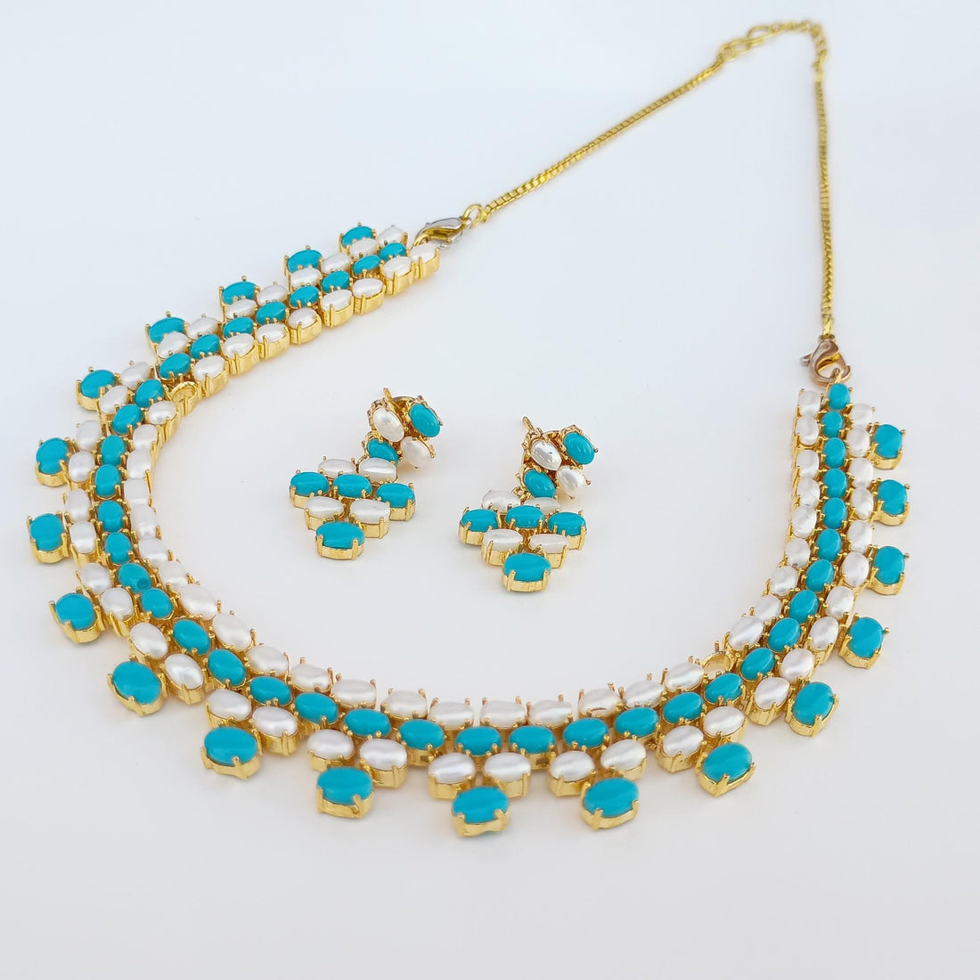 Gold Plated Multicolor Gemstone Bridal Necklace| Turquoise Coral Ruby Emerald Sapphire Wedding Jewelry | Gift For Her | Traditional Necklace — 2