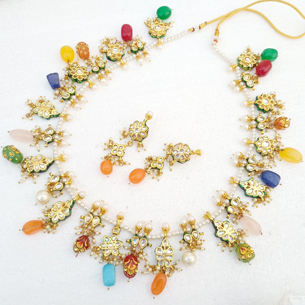 Meenakari Kundan Necklace: Indian Gemstone Jewelry, 22k Gold Plated