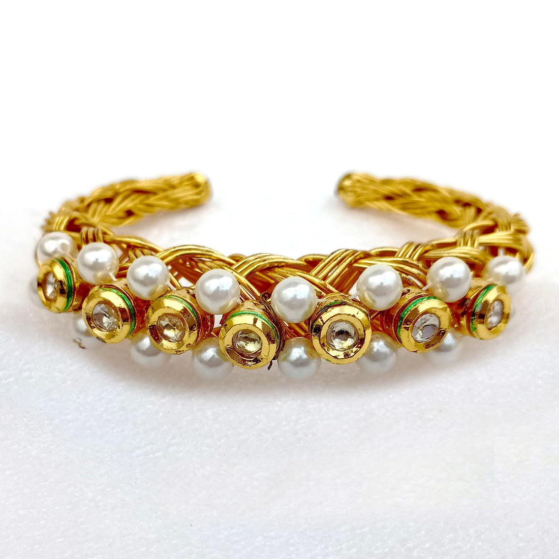 Pearl Gemstone Bangle | 22k Gold Plated Indian Bollywood Bracelet | Pear Cuff Bracelet | Bridal Wedding Jewellery | Gift For Her — 3