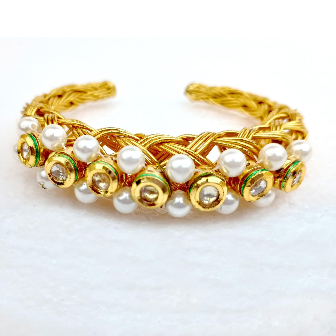 Pearl Gemstone Bangle | 22k Gold Plated Indian Bollywood Bracelet | Pear Cuff Bracelet | Bridal Wedding Jewellery | Gift For Her