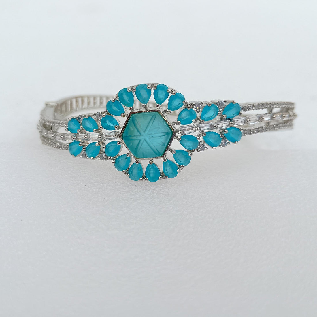 Aqua Chalcedony Stone Bangle | White Plated Bracelet | Boho Hippie Style Bangle | Beautiful Handmade Jewelry |  Women Jewelry | Gift For Her — 2