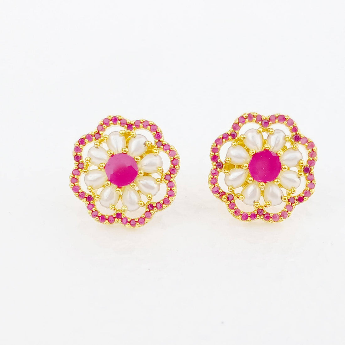 Ruby Pearl Art Deco Earrings | Gold Plated Bridal Wedding Jewelry | Vintage Style Statement Earrings | Elegant Party Wear | Gift for Her — 2