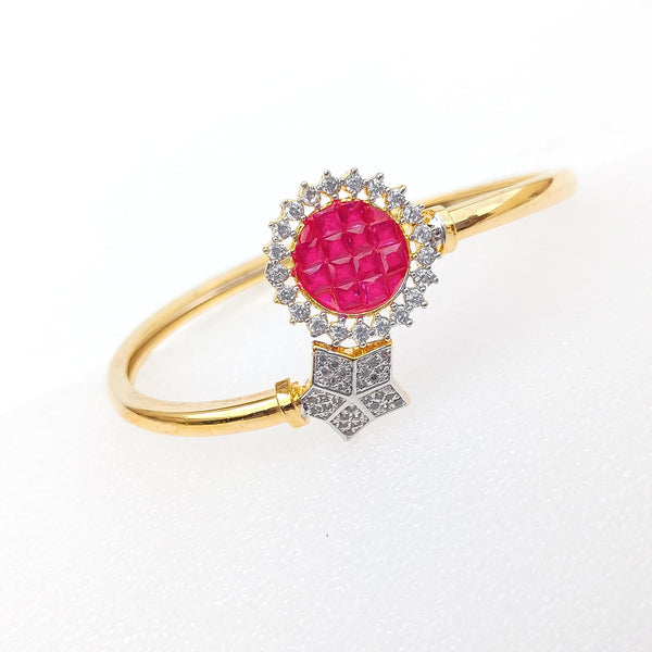 Ruby & Cubic Zirconia Gold Plated Bangle Bracelet | Elegant Red Stone Bridal Wedding Jewelry | Traditional Statement Bangle | Gift for Her