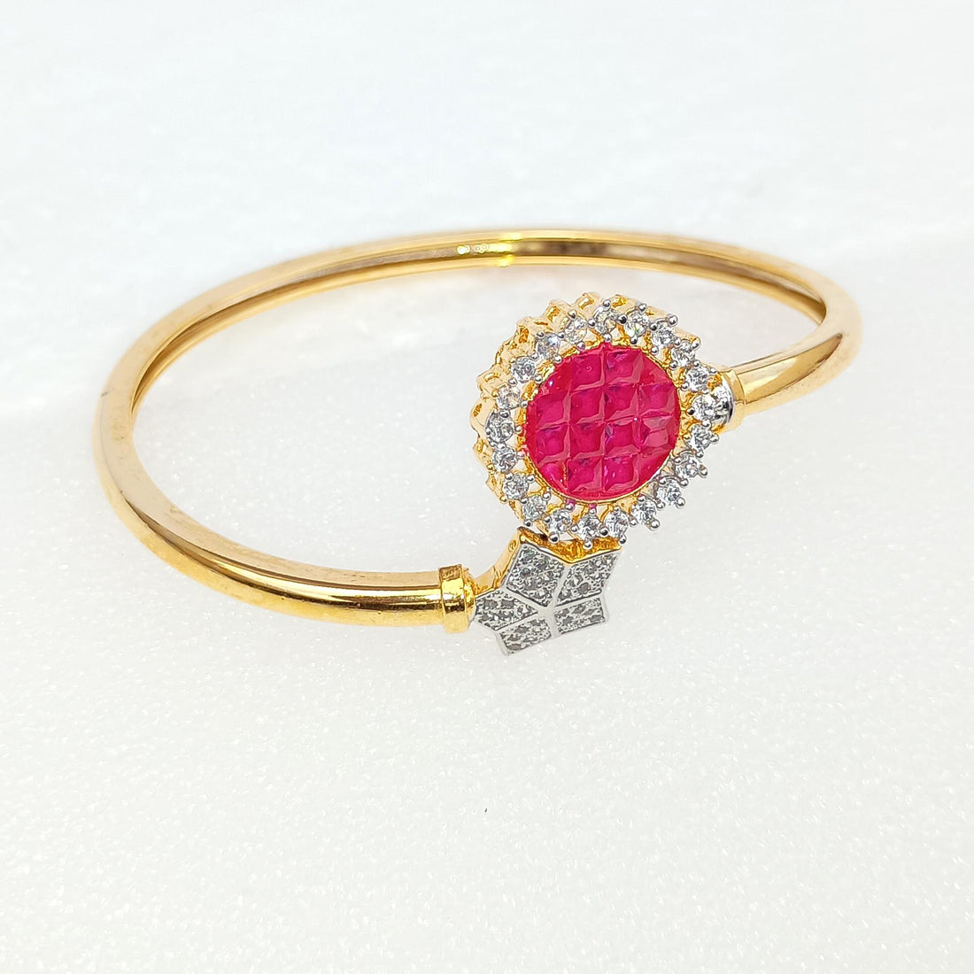 Ruby & Cubic Zirconia Gold Plated Bangle Bracelet | Elegant Red Stone Bridal Wedding Jewelry | Traditional Statement Bangle | Gift for Her — 5