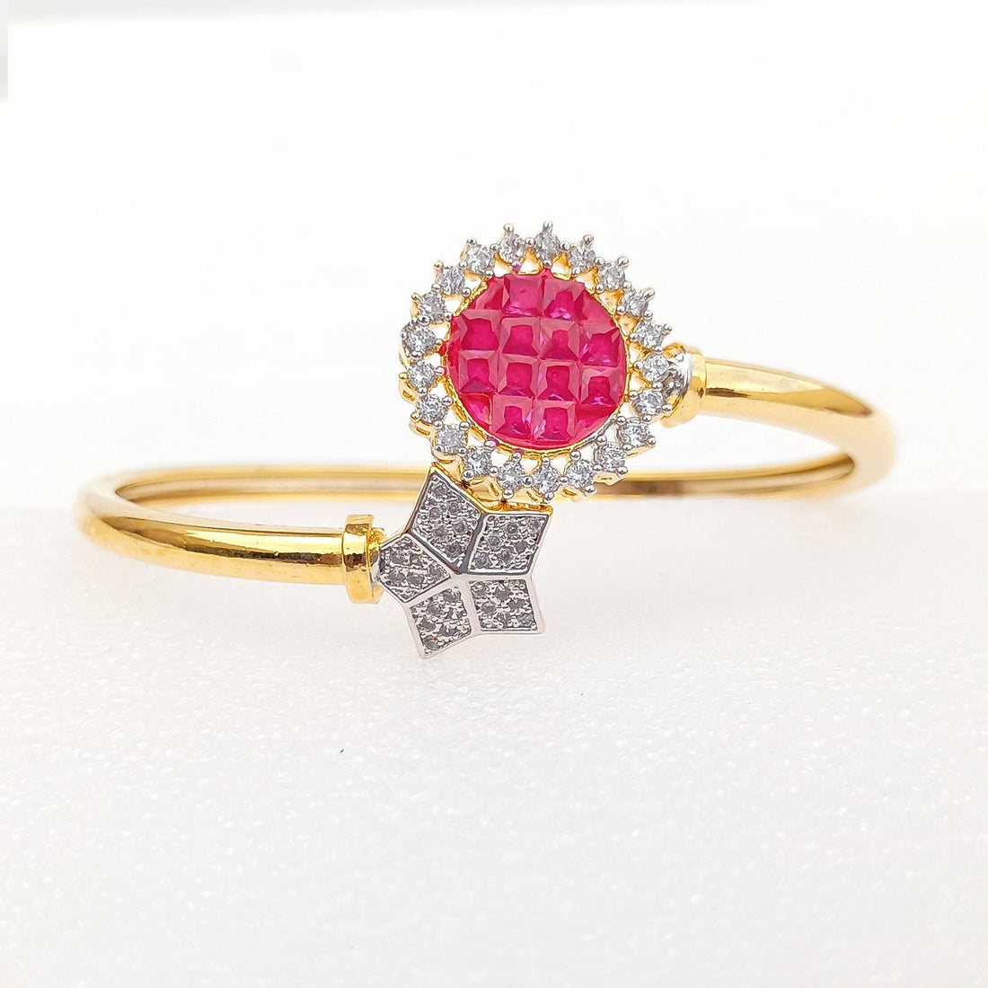Ruby & Cubic Zirconia Gold Plated Bangle Bracelet | Elegant Red Stone Bridal Wedding Jewelry | Traditional Statement Bangle | Gift for Her — 3